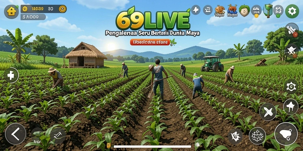 Gameplay seru dalam 69LIVE dengan kegiatan bertani interaktif.