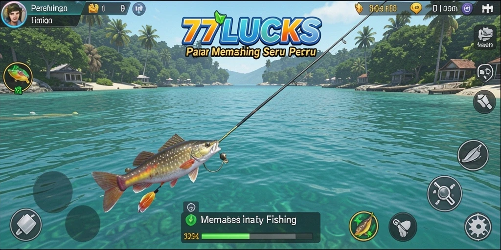 Screenshot gameplay 77LUCKS dengan aksi memancing seru.