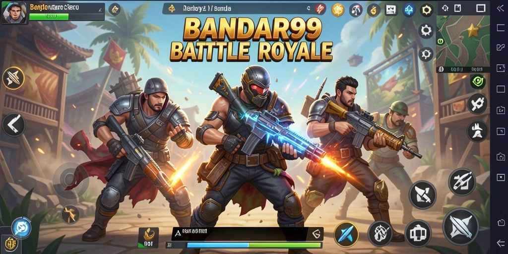 Gameplay mendebarkan dalam <strong>BANDAR99</strong>, siap untuk pertempuran Battle Royale.