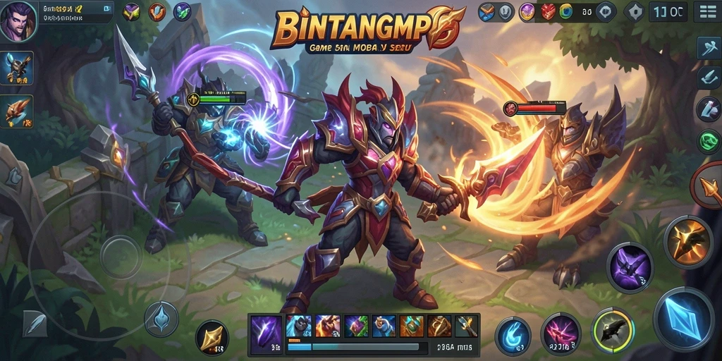 Tampilan contoh gameplay seru dalam BINTANGMPO dengan pertarungan tim.
