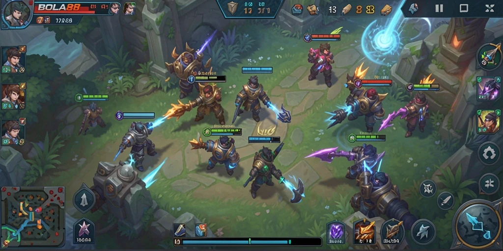 Tampilan gameplay seru di BOLA88 dengan aksi MOBA dinamis.