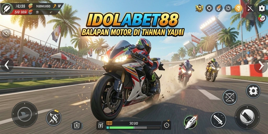 Screenshot IDOLABET88 menampilkan balapan motor yang mendebarkan.