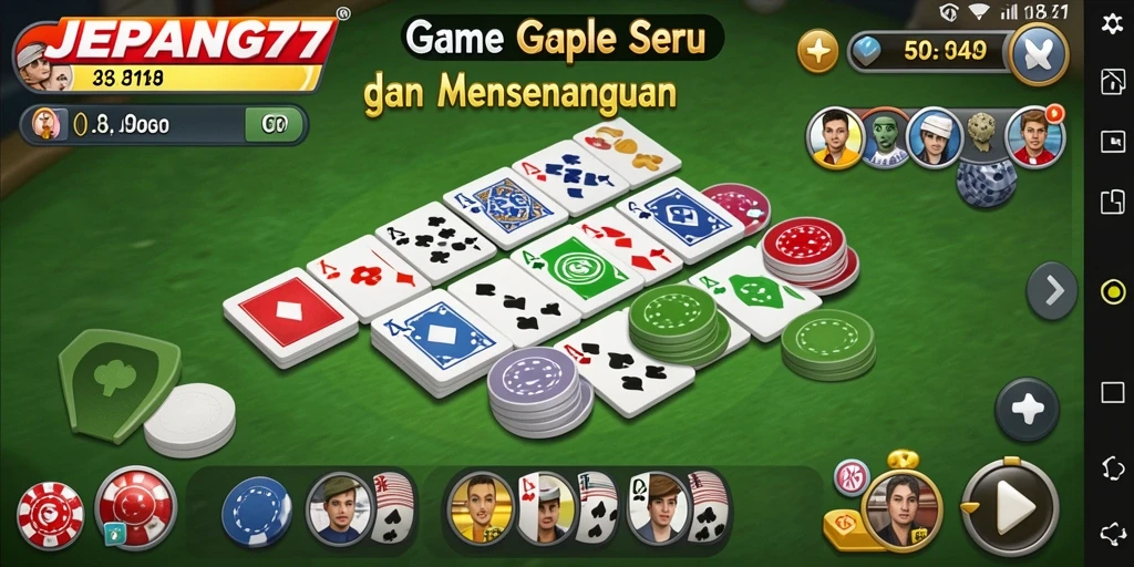 Tampilan gameplay seru dari JEPANG77 yang menampilkan permainan Gaple.