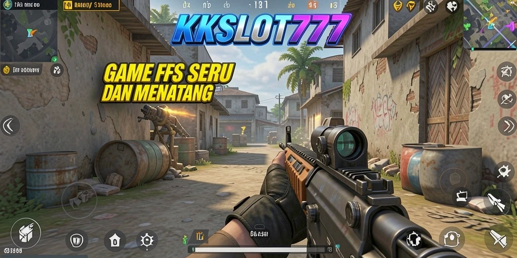 Screenshot KKSLOT777 menampilkan aksi tembak-menembak intens di medan perang.