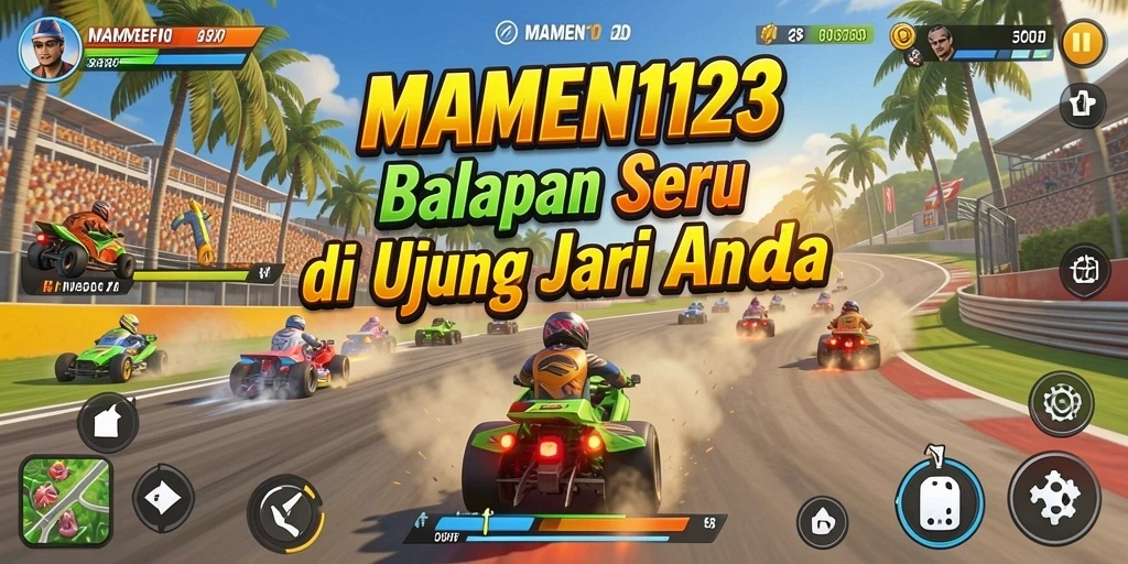 Tampilan pertandingan balapan menegangkan dalam MAMEN123 dengan mobil berkualitas tinggi.