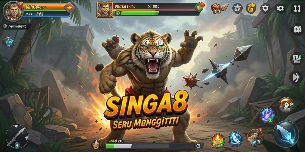 Tangkapan layar gameplay SINGA8 menampilkan pertarungan intens.