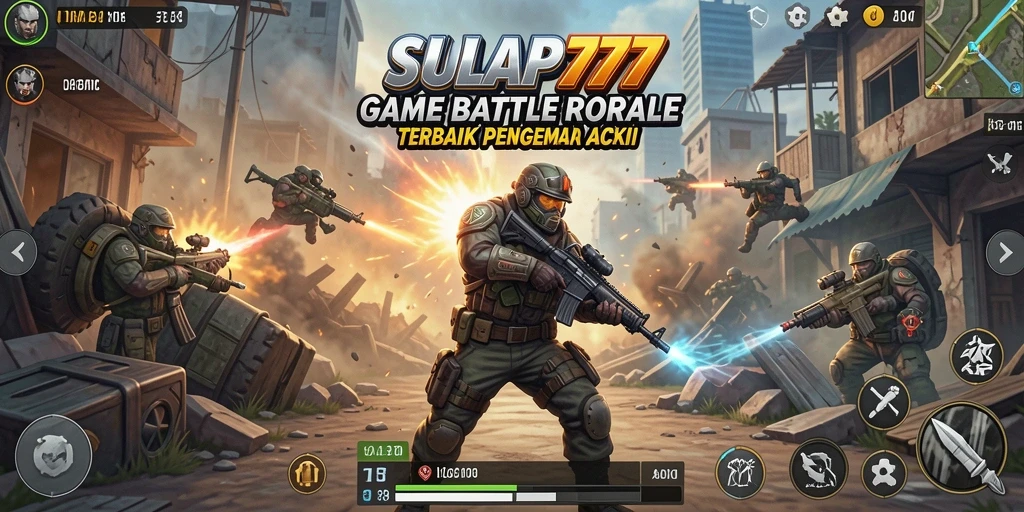 Tampilan gameplay dinamis di SULAP777 dengan aksi Battle Royale mendebarkan.