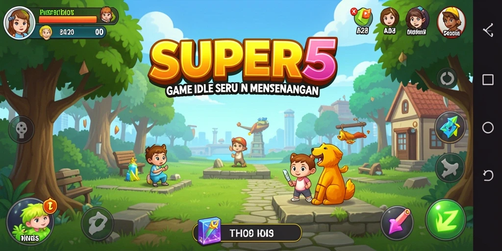 Screenshot tampilan gameplay <strong>SUPER5</strong> yang menunjukkan berbagai aktivitas Idle.