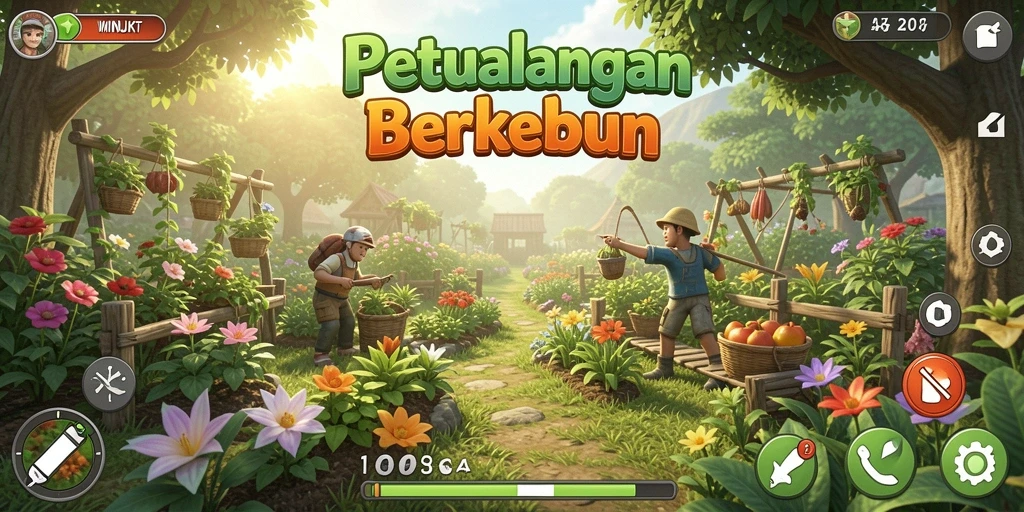 Tampilan screenshot utama WINJKT menampilkan aktivitas berkebun yang seru.